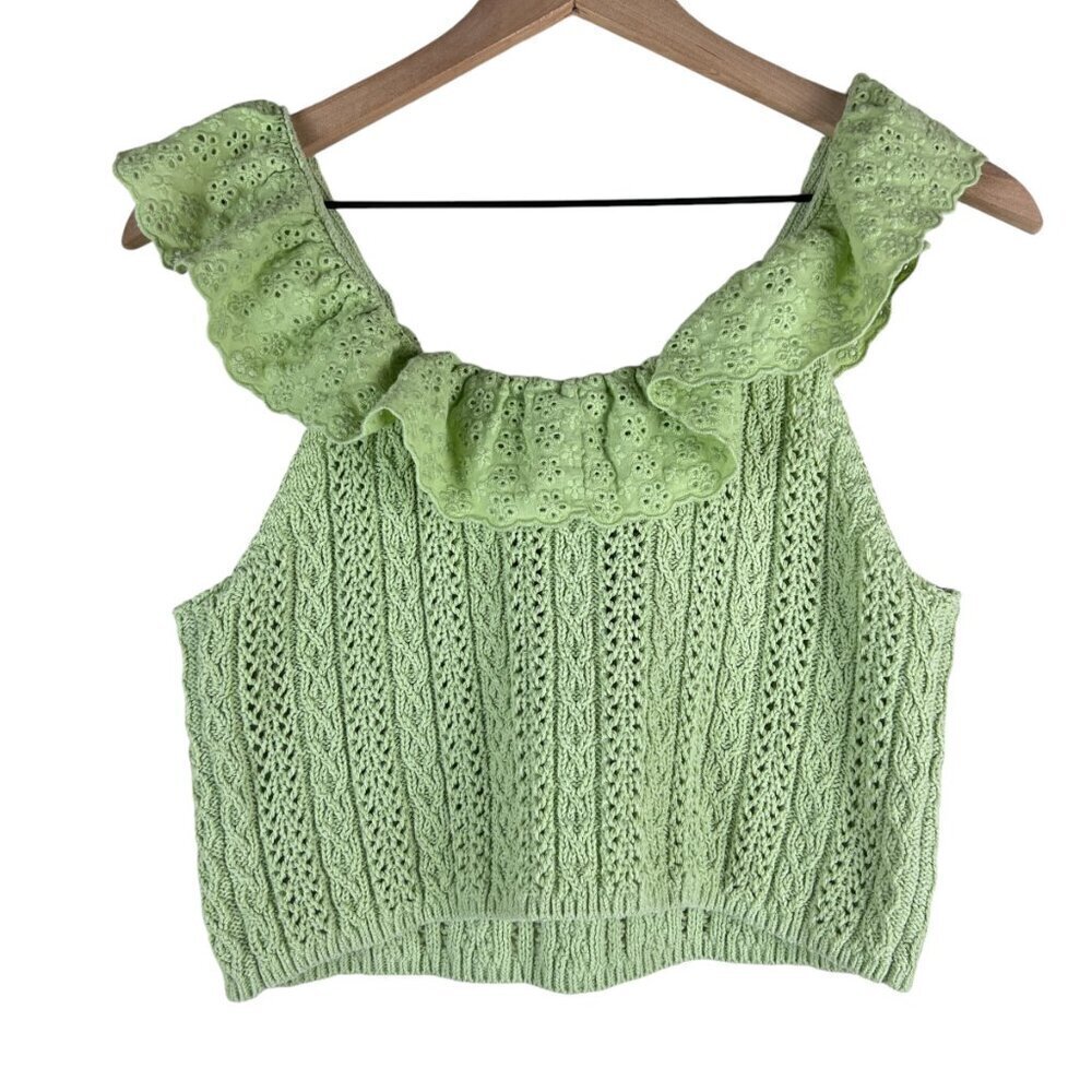 Zara Girls Green Crochet Knit Eyelet Ruffle Tank Top - Picture 5 of 5